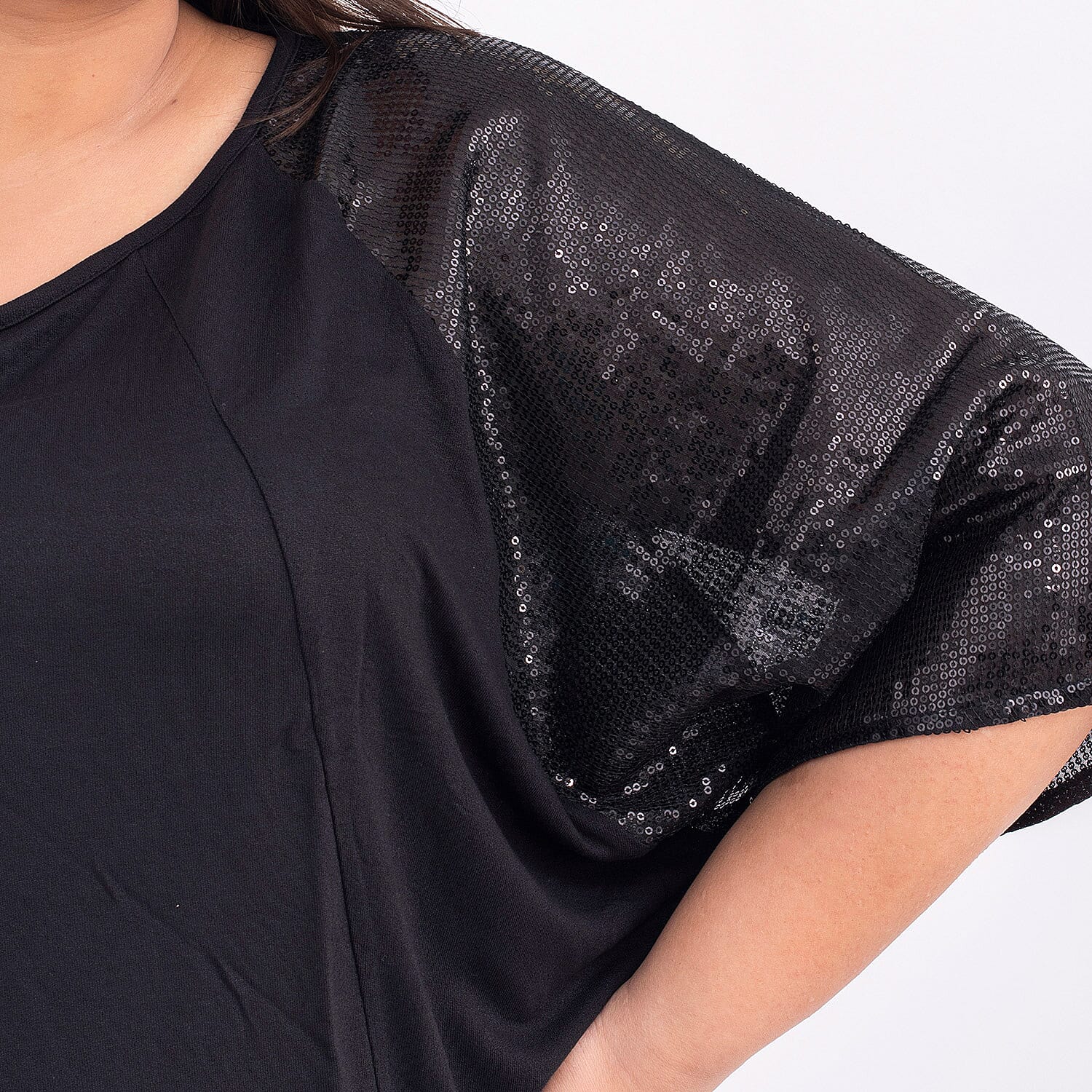 Tamsy Viscose Sequin Top - Black