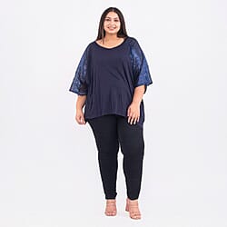 Tamsy Viscose Sequin Top - Navy