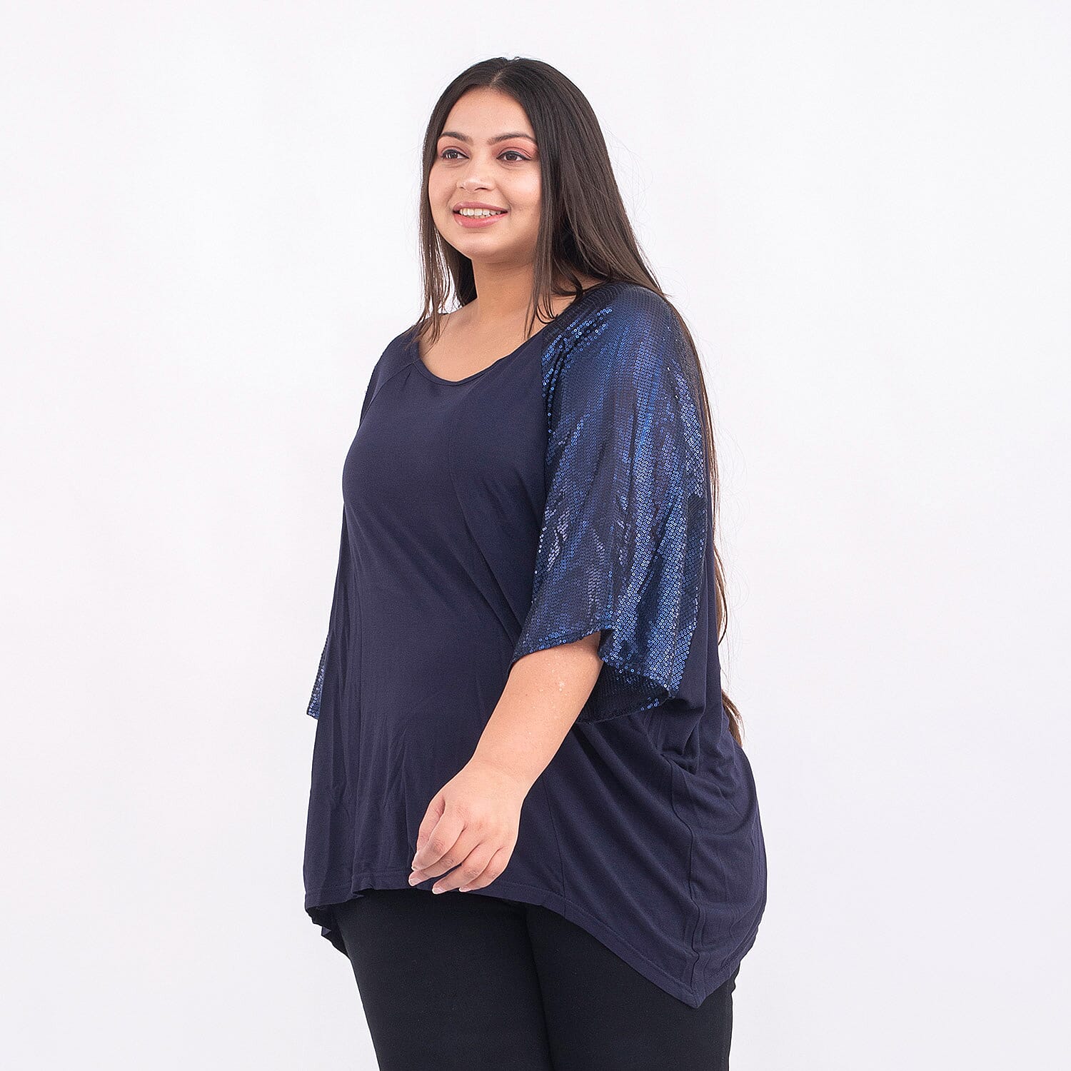 Tamsy Viscose Sequin Top - Black