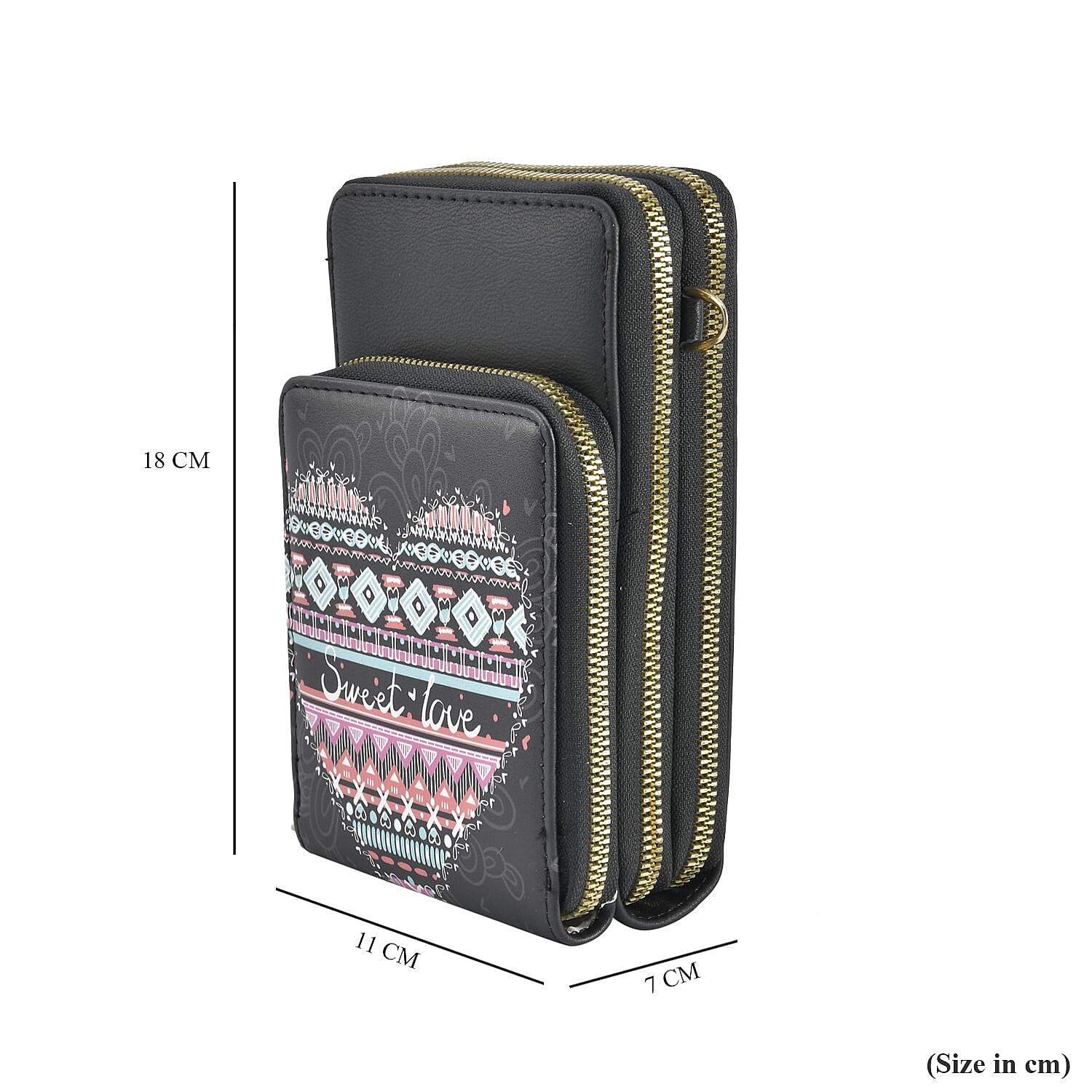 Heart Pattern Small Crossbody Bag with RFID Protection and  Detachable Shoulder Strap (Size 11x18x7 Cm) - Purple & Torquise