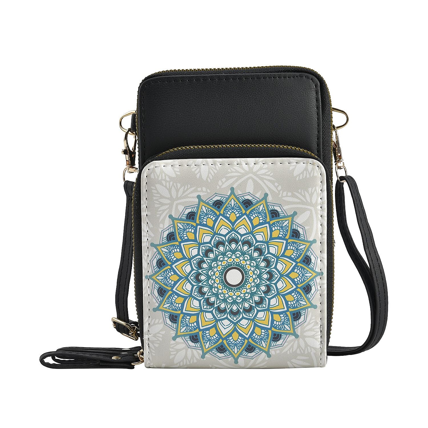 Circle Floral Pattern Small Crossbody Bag with RFID Protection and  Detachable Shoulder Strap (Size 11x18x7 Cm) - White & Blue