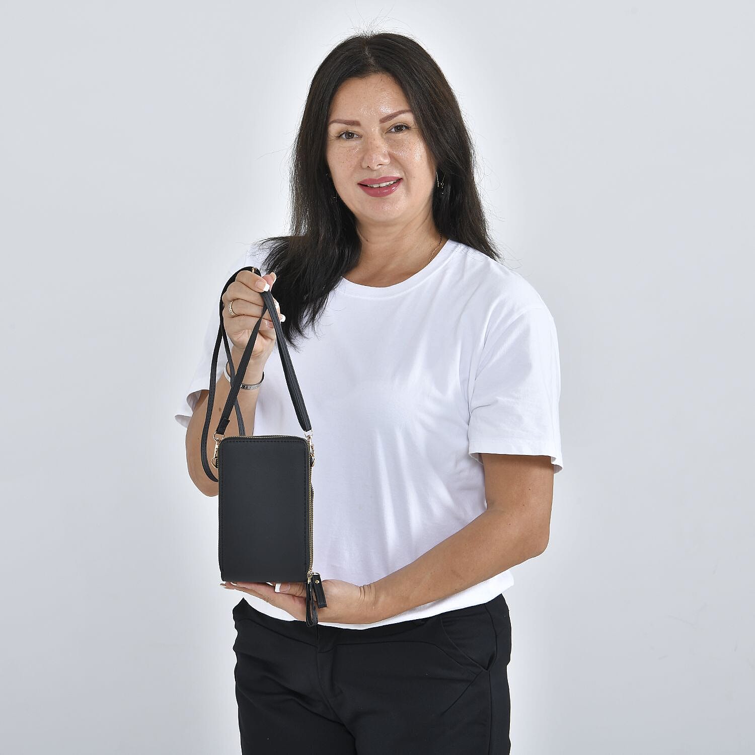 Circle Floral Pattern Small Crossbody Bag with RFID Protection and  Detachable Shoulder Strap (Size 11x18x7 Cm) - White & Blue