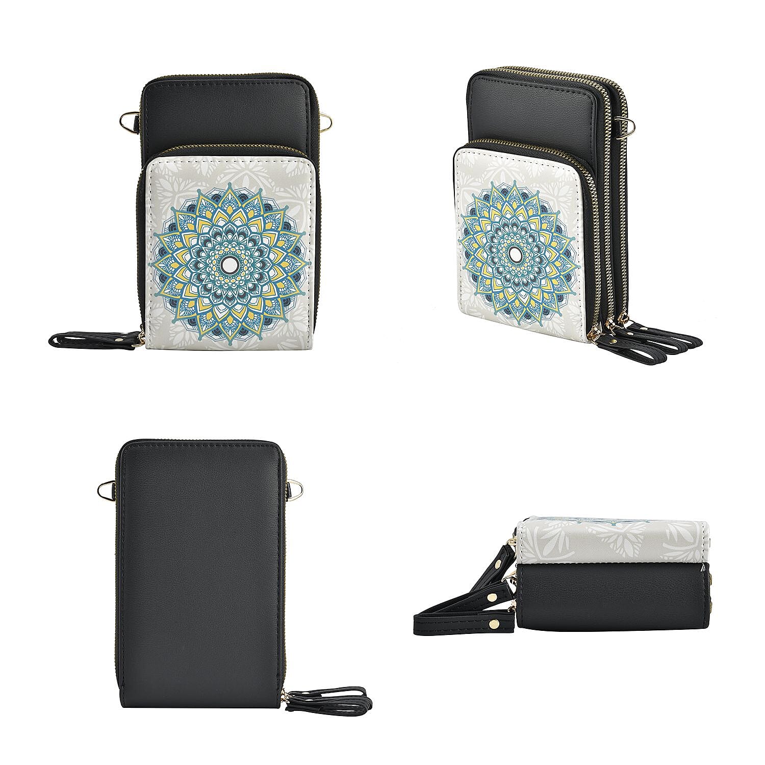 Circle Floral Pattern Small Crossbody Bag with RFID Protection and  Detachable Shoulder Strap (Size 11x18x7 Cm) - White & Blue