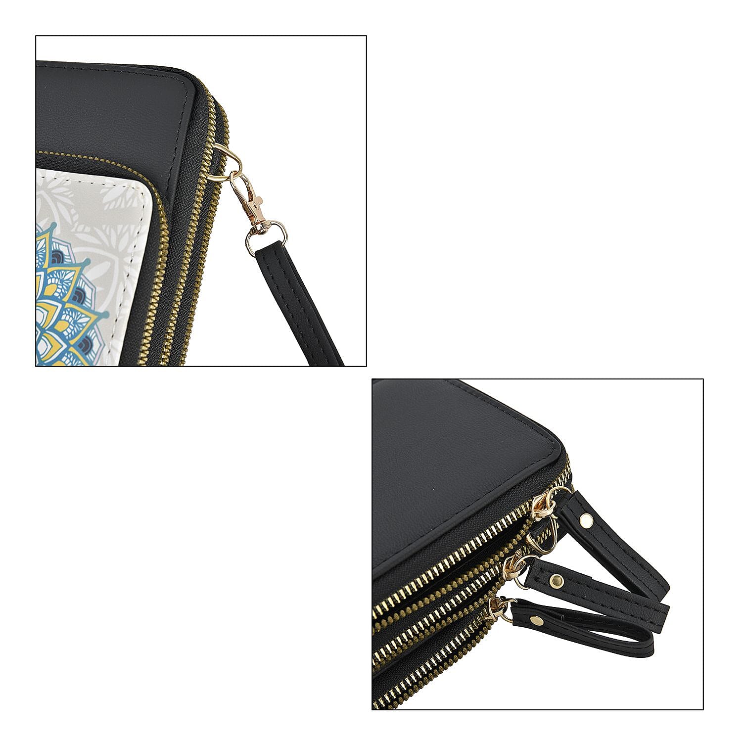 Circle Floral Pattern Small Crossbody Bag with RFID Protection and  Detachable Shoulder Strap (Size 11x18x7 Cm) - White & Blue