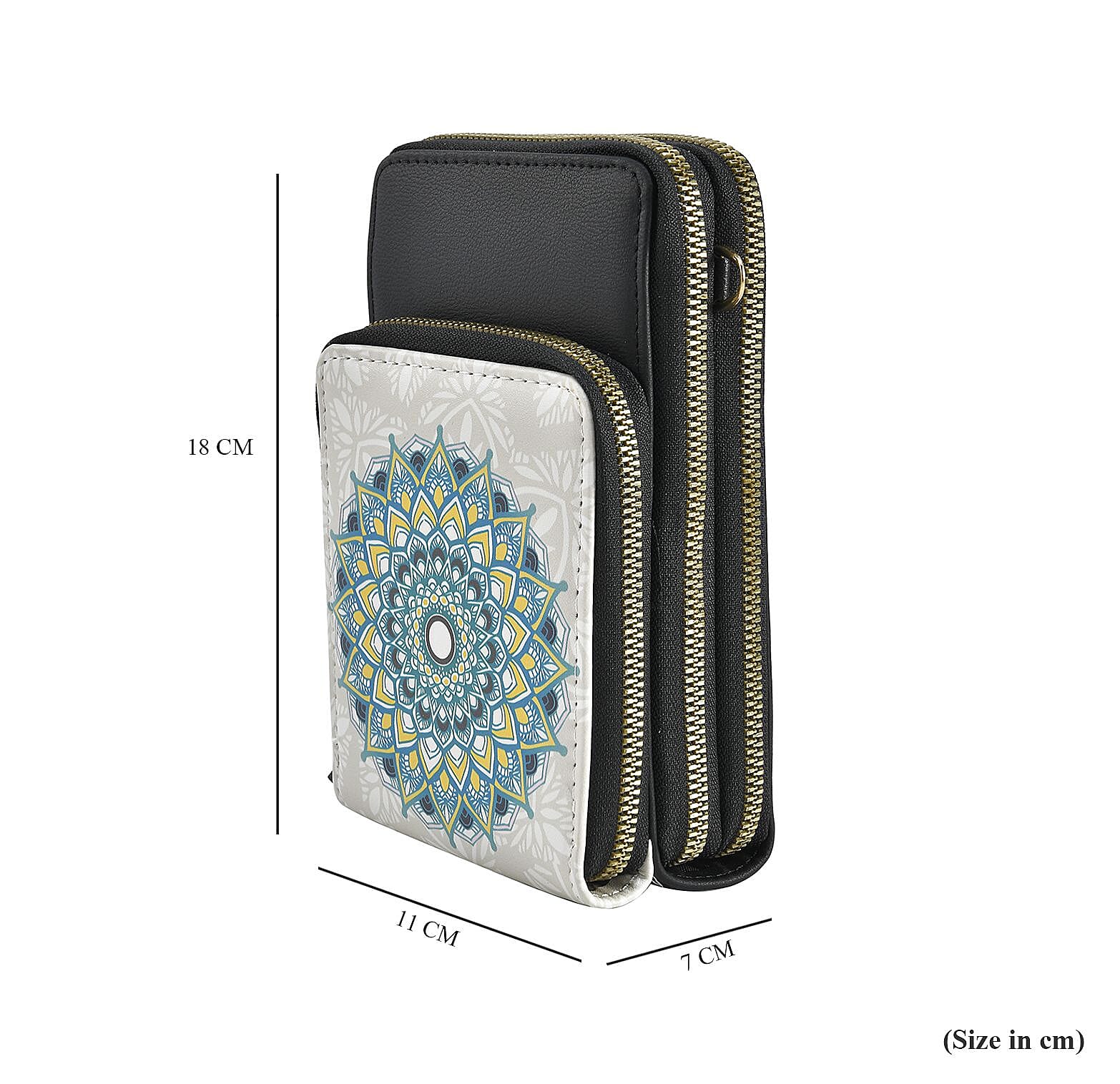 Circle Floral Pattern Small Crossbody Bag with RFID Protection and  Detachable Shoulder Strap (Size 11x18x7 Cm) - White & Blue