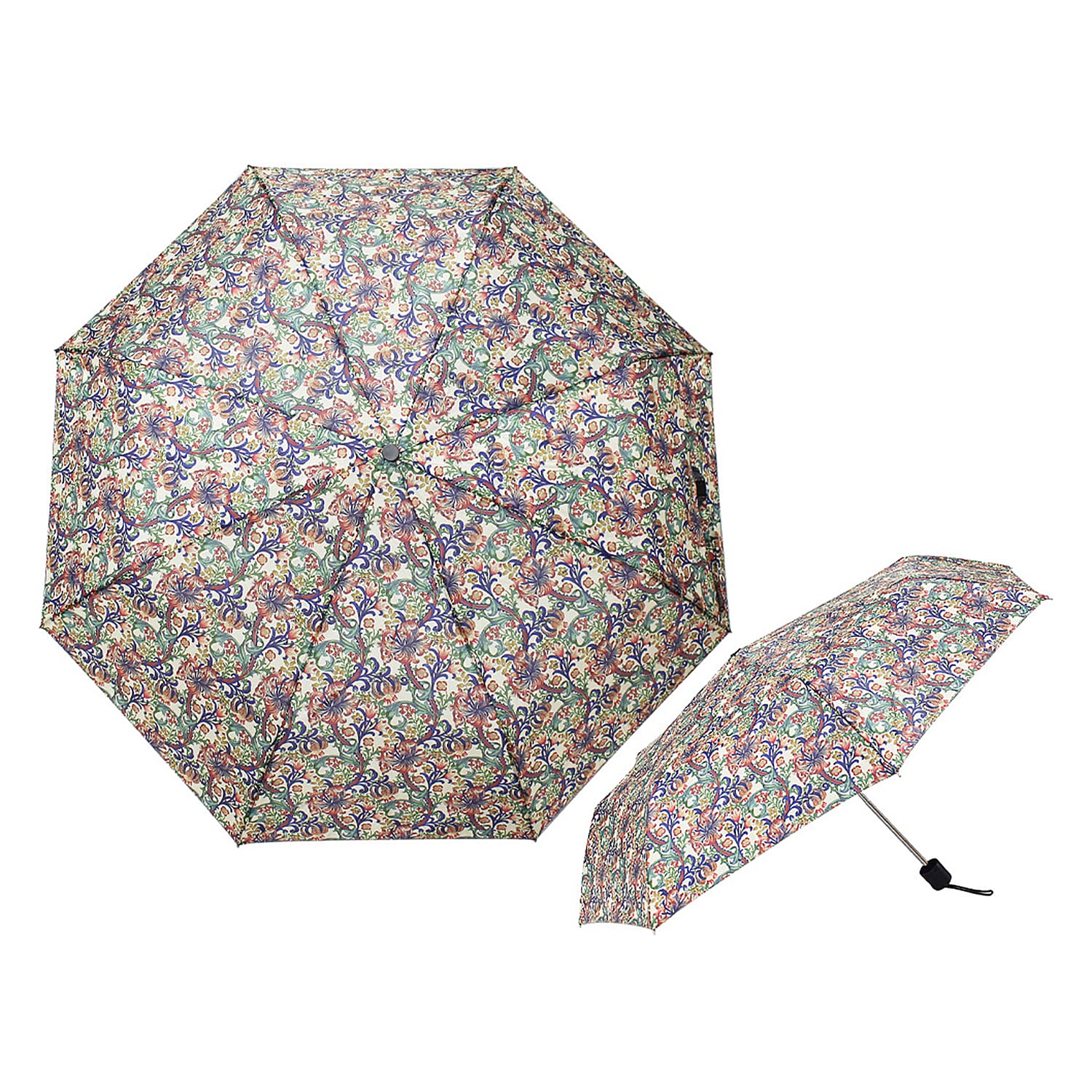 Lesser & Pavey Lily Pattern Folding Umbrella - Beige & Multi