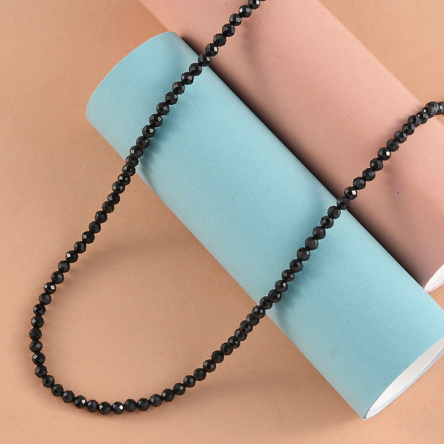 Black Spinel Necklace (Size - 18) with Lobster Clasp in Sterling Silver