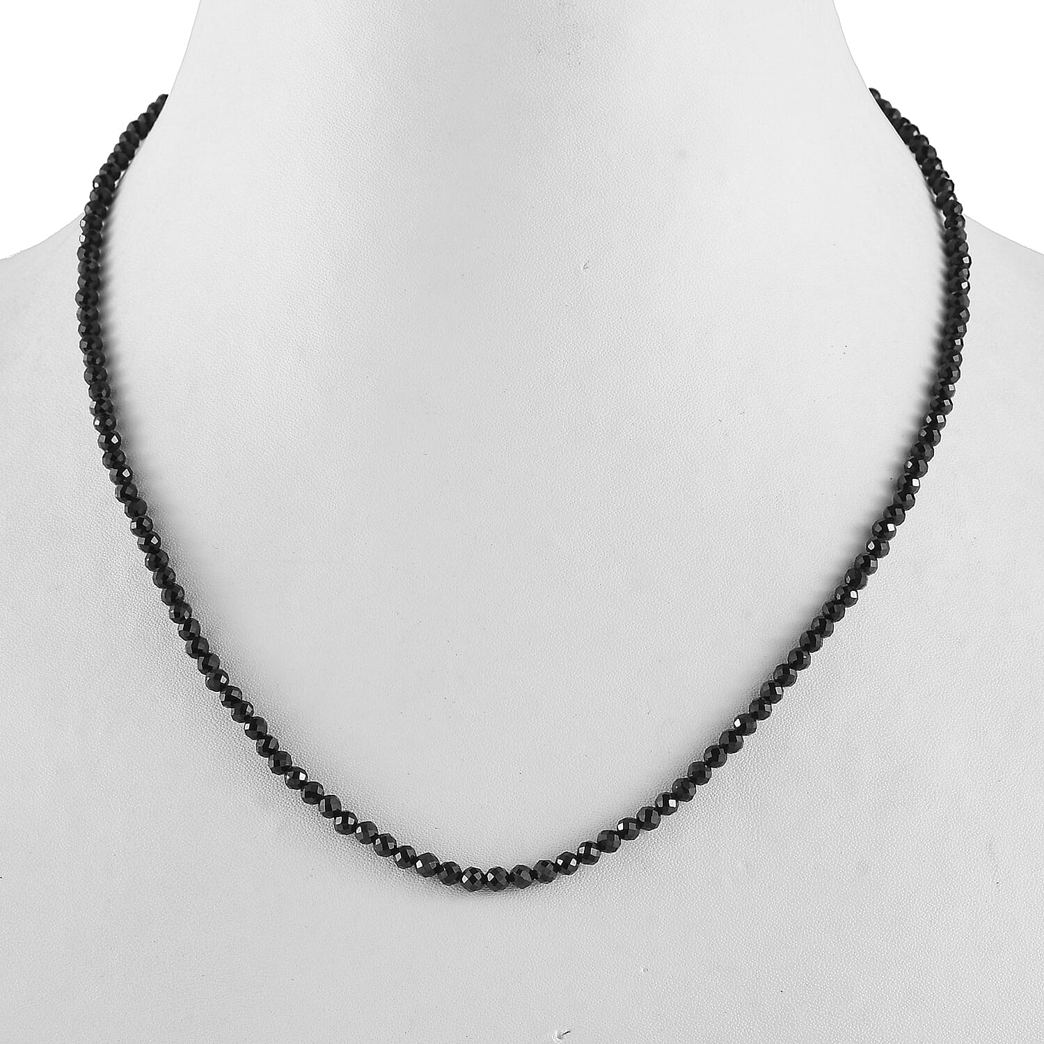 Black Spinel Necklace (Size - 18) with Lobster Clasp in Sterling Silver