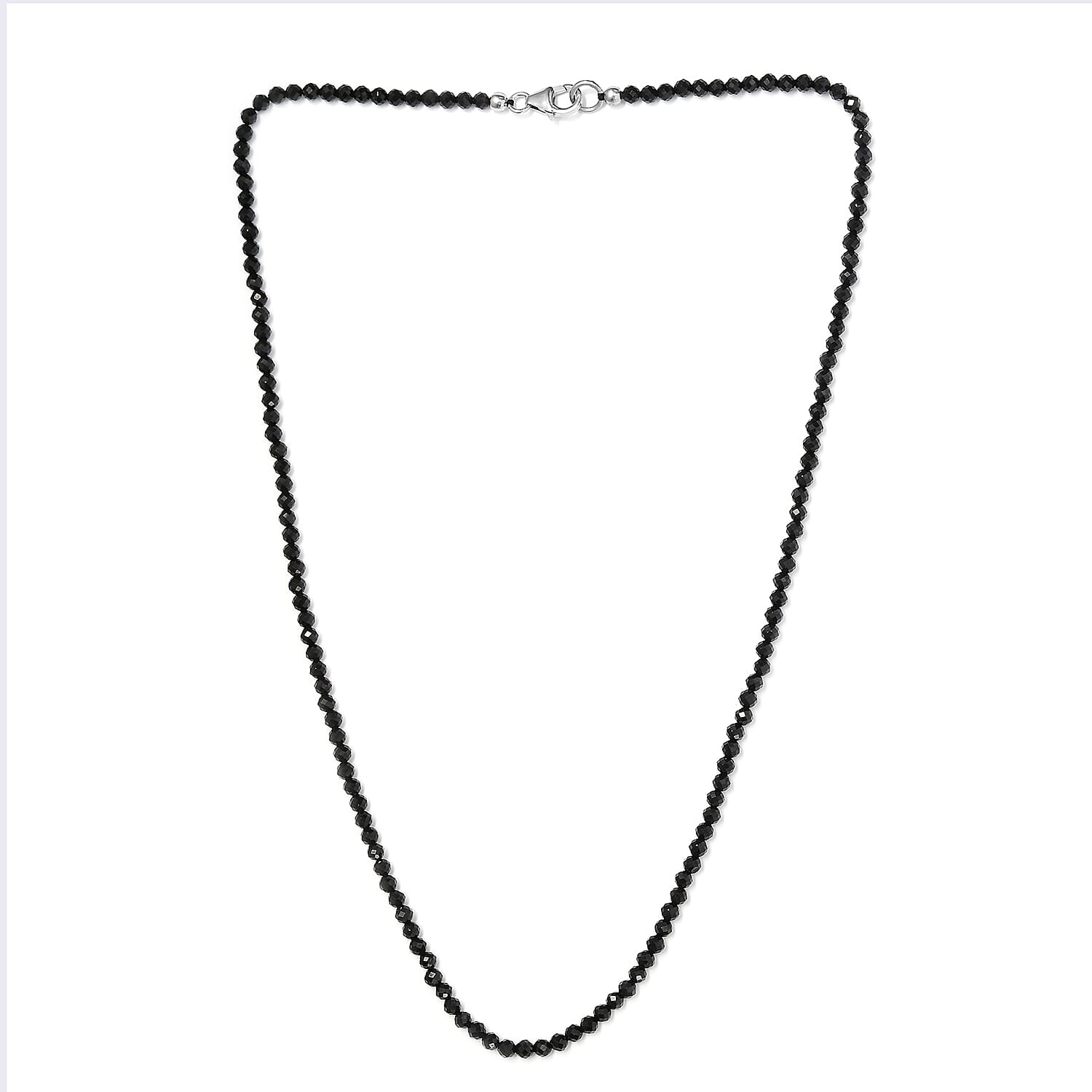 Black Spinel Necklace (Size - 18) with Lobster Clasp in Sterling Silver