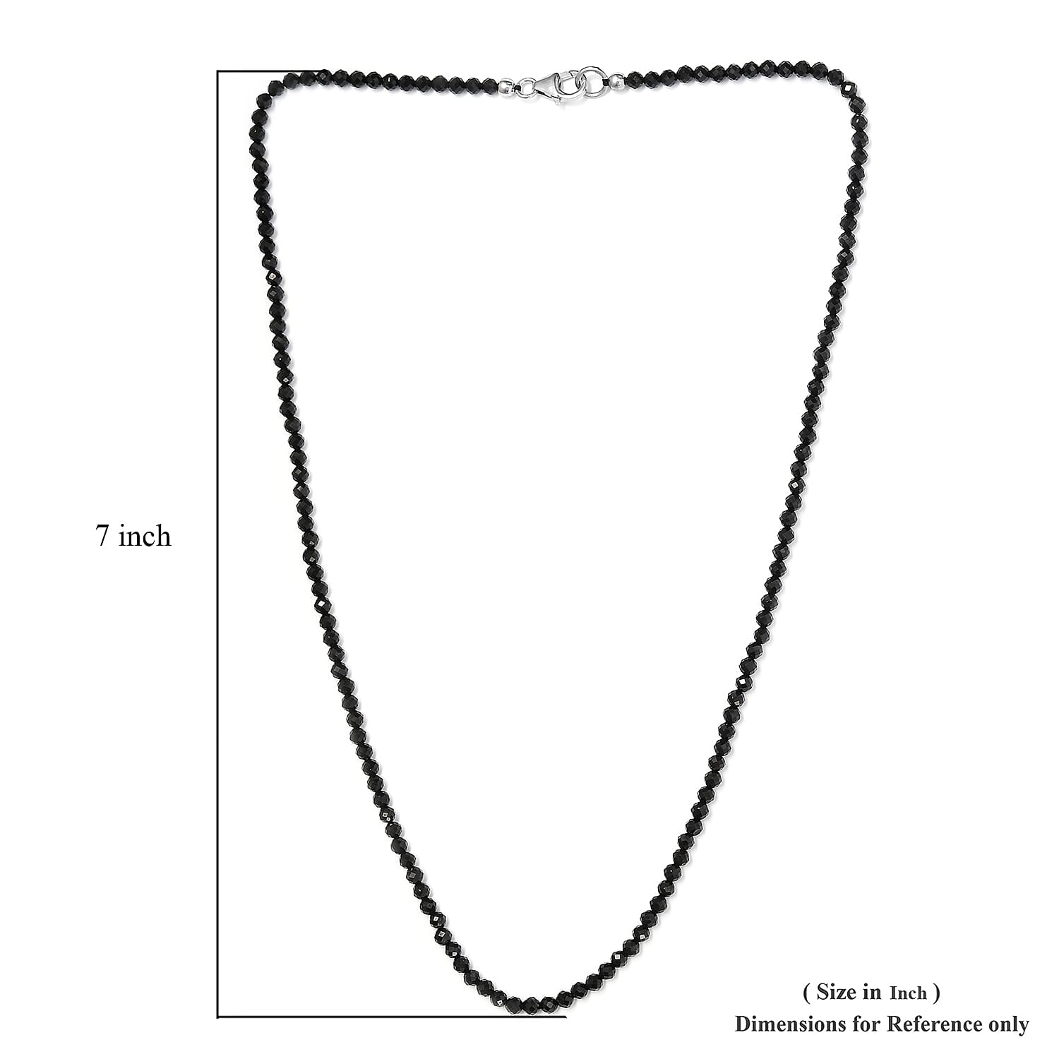 Black Spinel Necklace (Size - 18) with Lobster Clasp in Sterling Silver