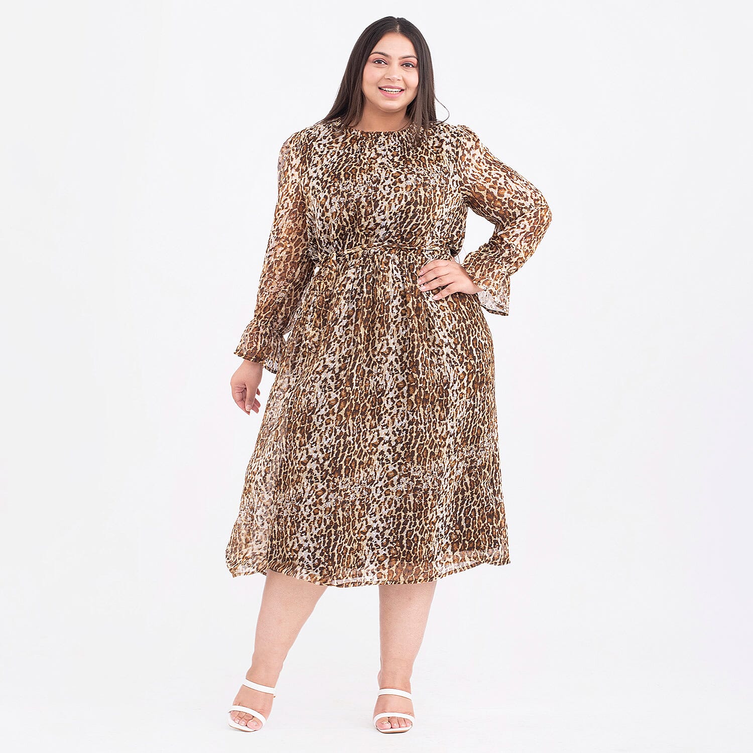 Tamsy  Long Sleeved Dress with Button on Back and Elastic Loop (Size S, 8-10) - Brown