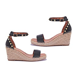 Studded Espadrille Wedge Heels (Size 3) - Black