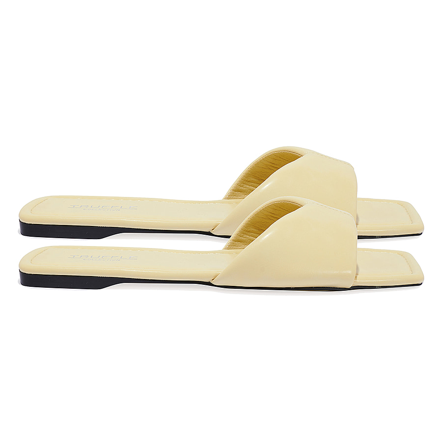Square Toe Front Flat Mule Sliders (Size 5) - Yellow