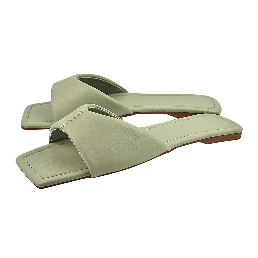 Square Toe Front Flat Mule Sliders (Size 5) - Mint