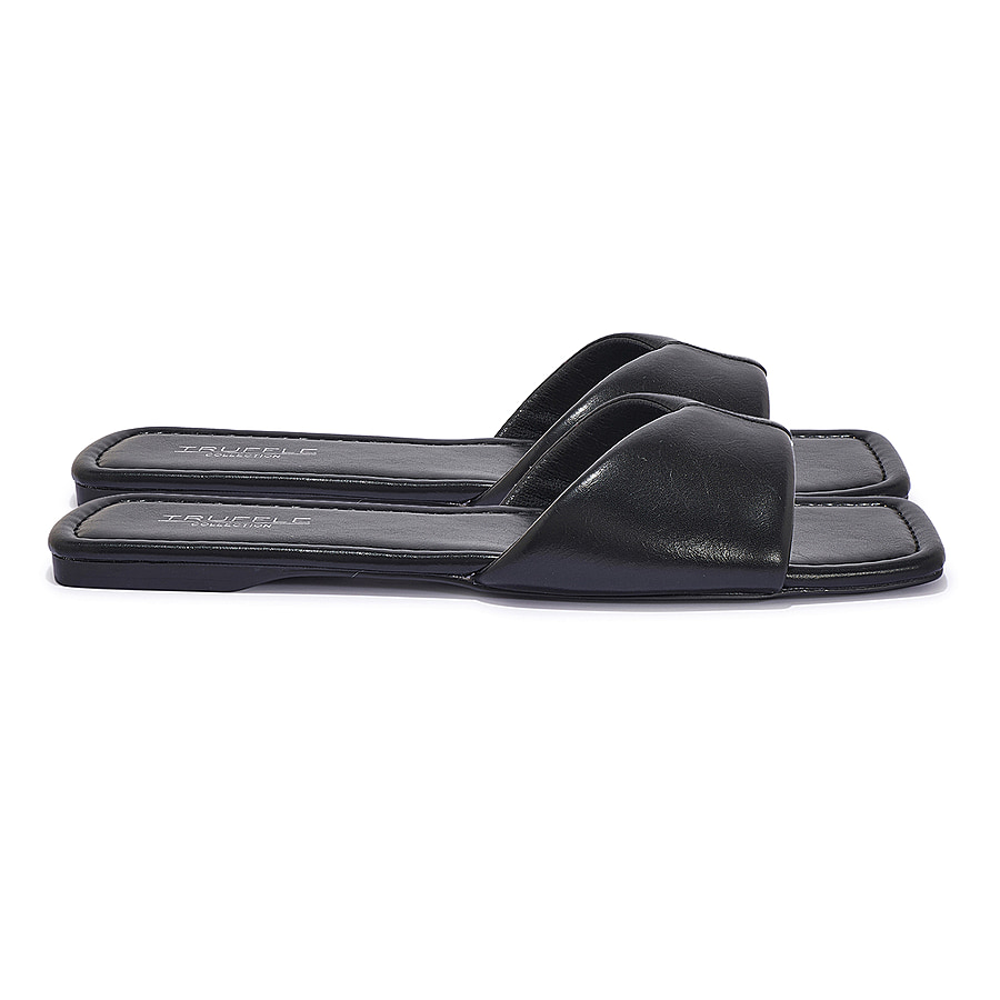 Square Toe Front Flat Mule Sliders (Size 6) - Black