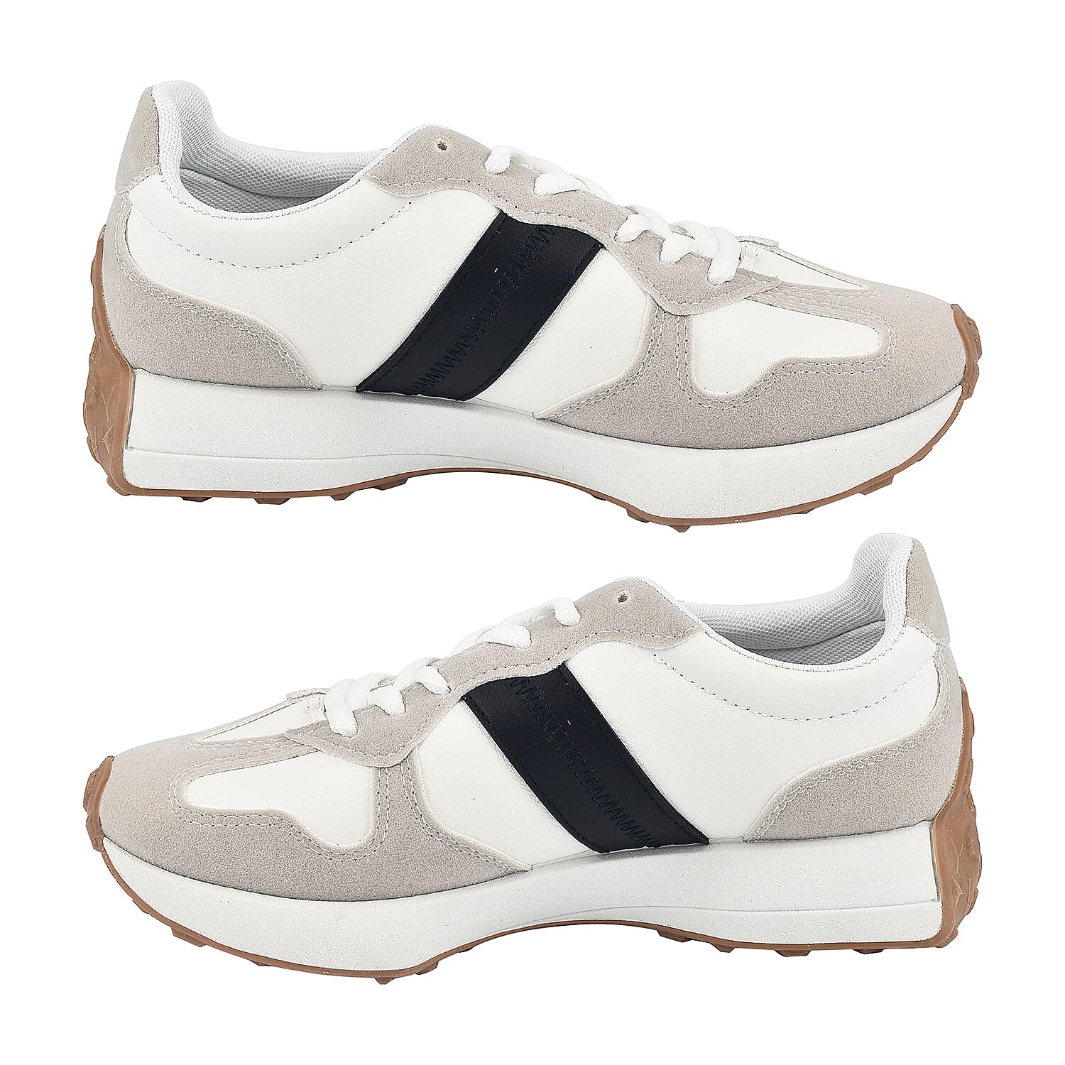 Stripe Detail Lace Up Trainers - Black & White