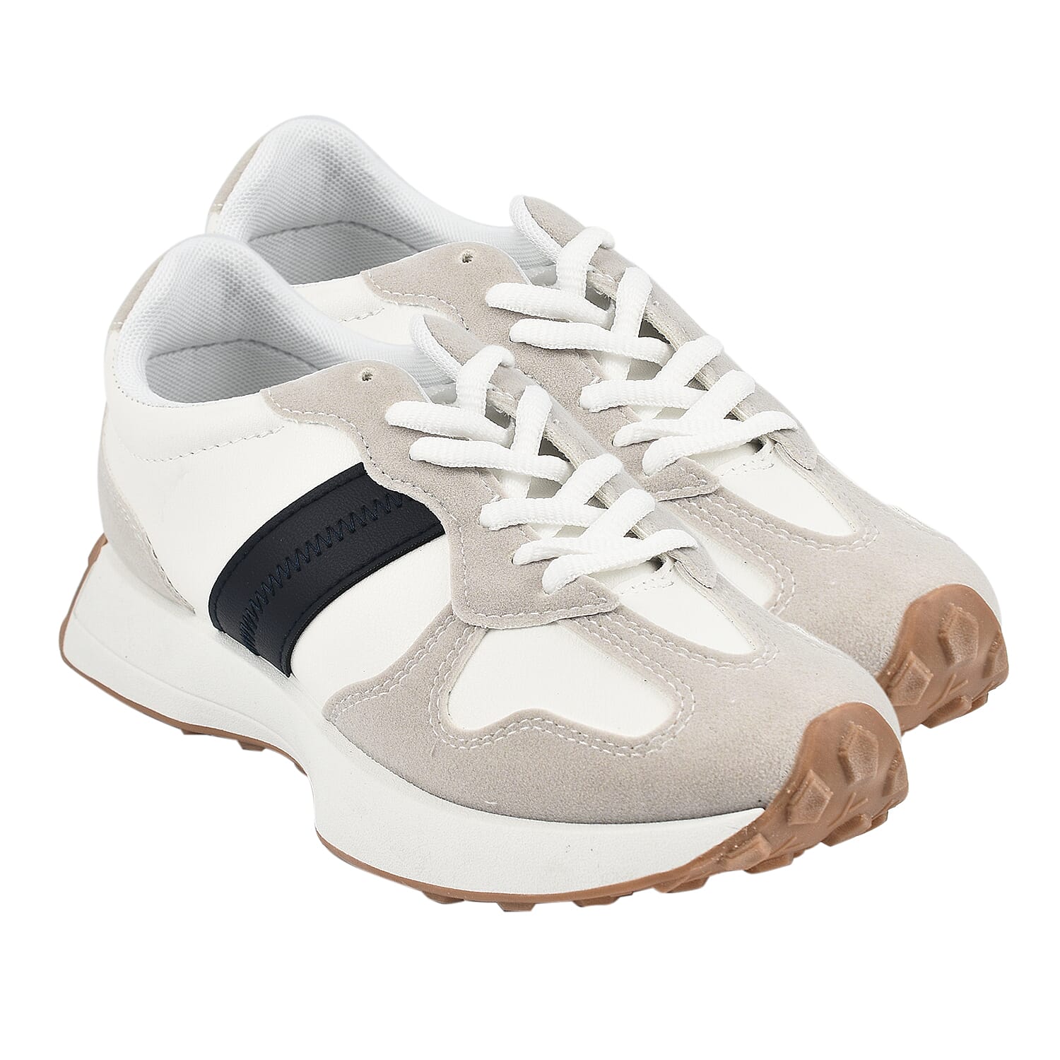 Stripe Detail Lace Up Trainers - Black & White