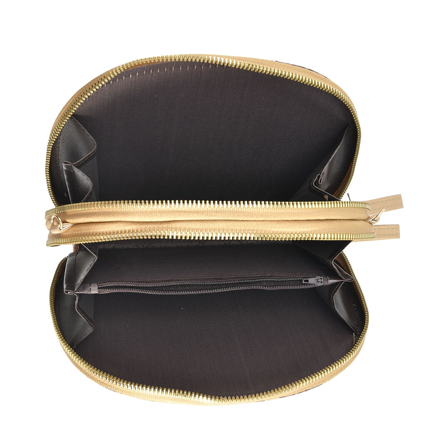 Half Round Shaped Cork Paisley Pattern Crossbody Bag with RFID Protection and Shoulder Strap (Size 21x16x4 Cm) - Khaki