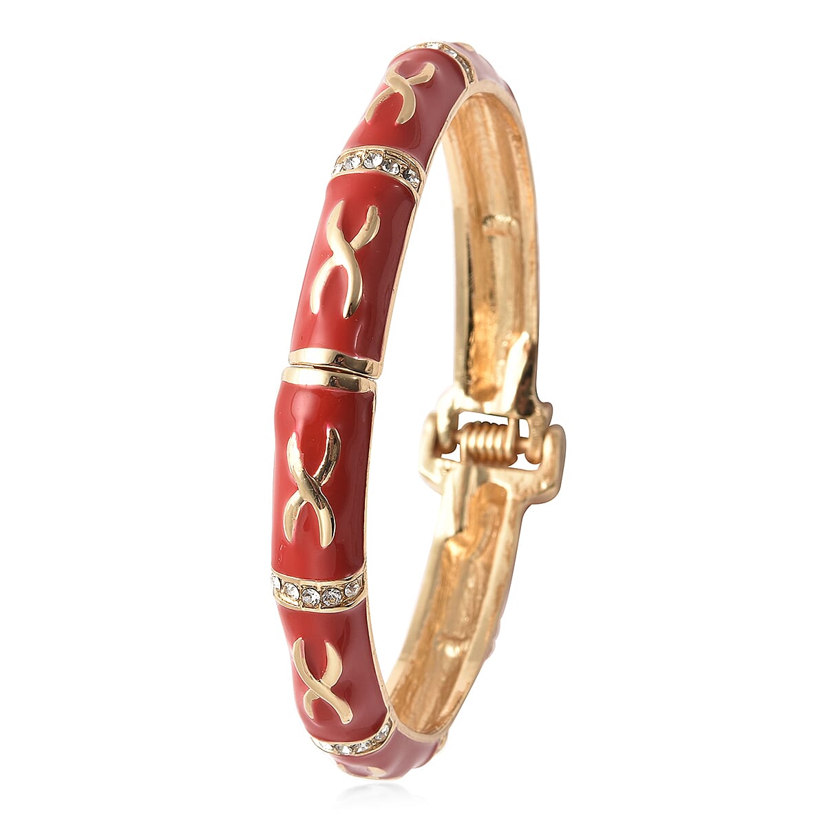 Designer Inspired - White Austrian Crystal Enamelled Bangle (Size 7.25) in Yellow Gold Tone