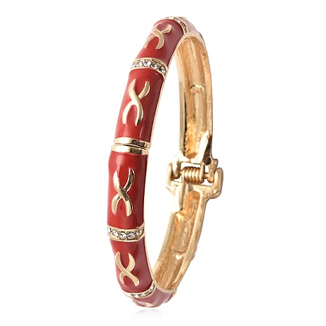Designer Inspired - White Austrian Crystal Enamelled Bangle (Size 7.25) in Yellow Gold Tone