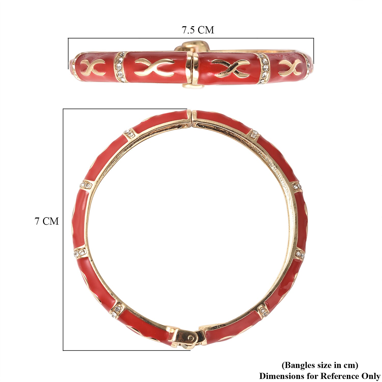 Designer Inspired - White Austrian Crystal Enamelled Bangle (Size 7.25) in Yellow Gold Tone