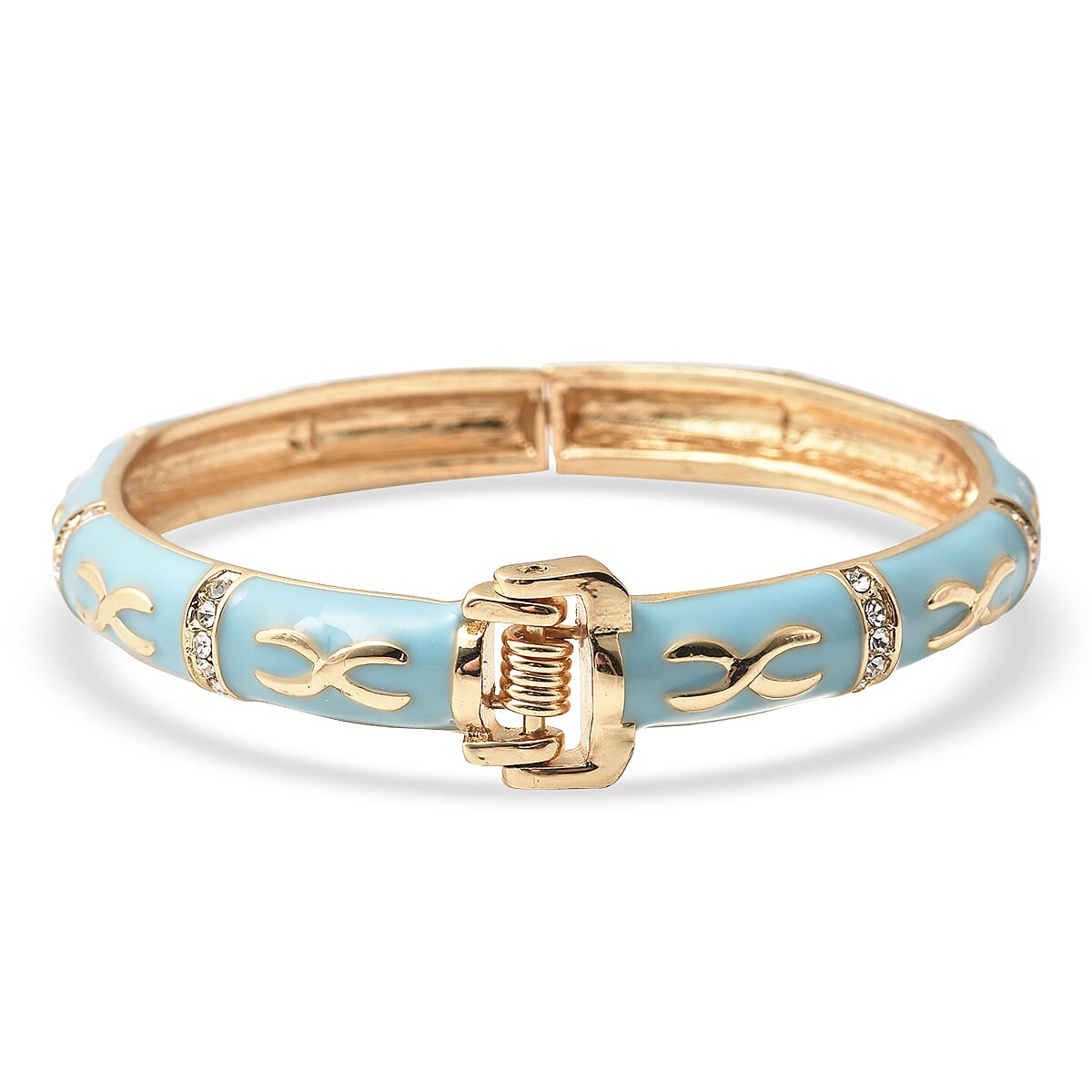 Designer Inspired - White Austrian Crystal & Turquoise Enamelled Bangle (Size 7.25) Designer Inspired - White Austrian Crystal & Turquoise Enamelled Bangle (Size 7.25)