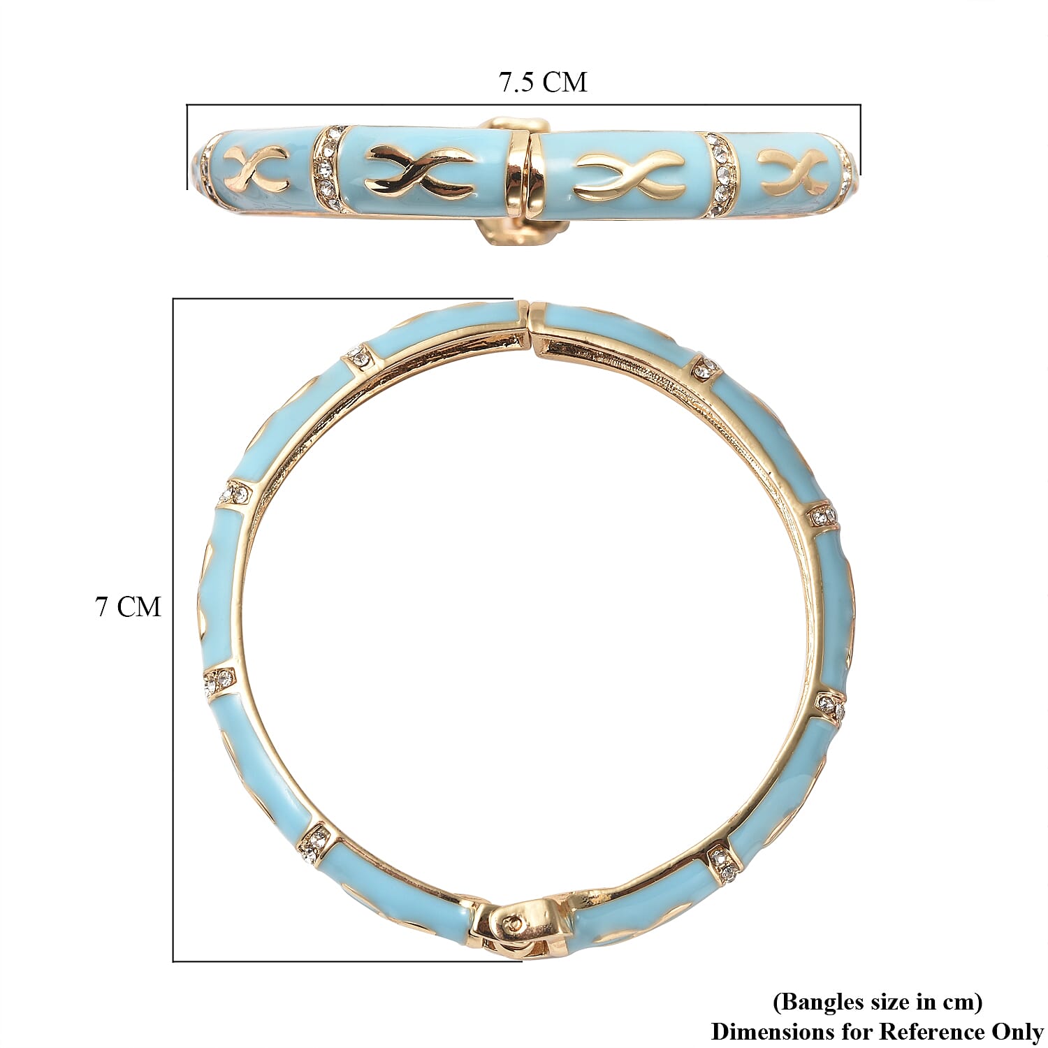 Designer Inspired - White Austrian Crystal & Turquoise Enamelled Bangle (Size 7.25) Designer Inspired - White Austrian Crystal & Turquoise Enamelled Bangle (Size 7.25)