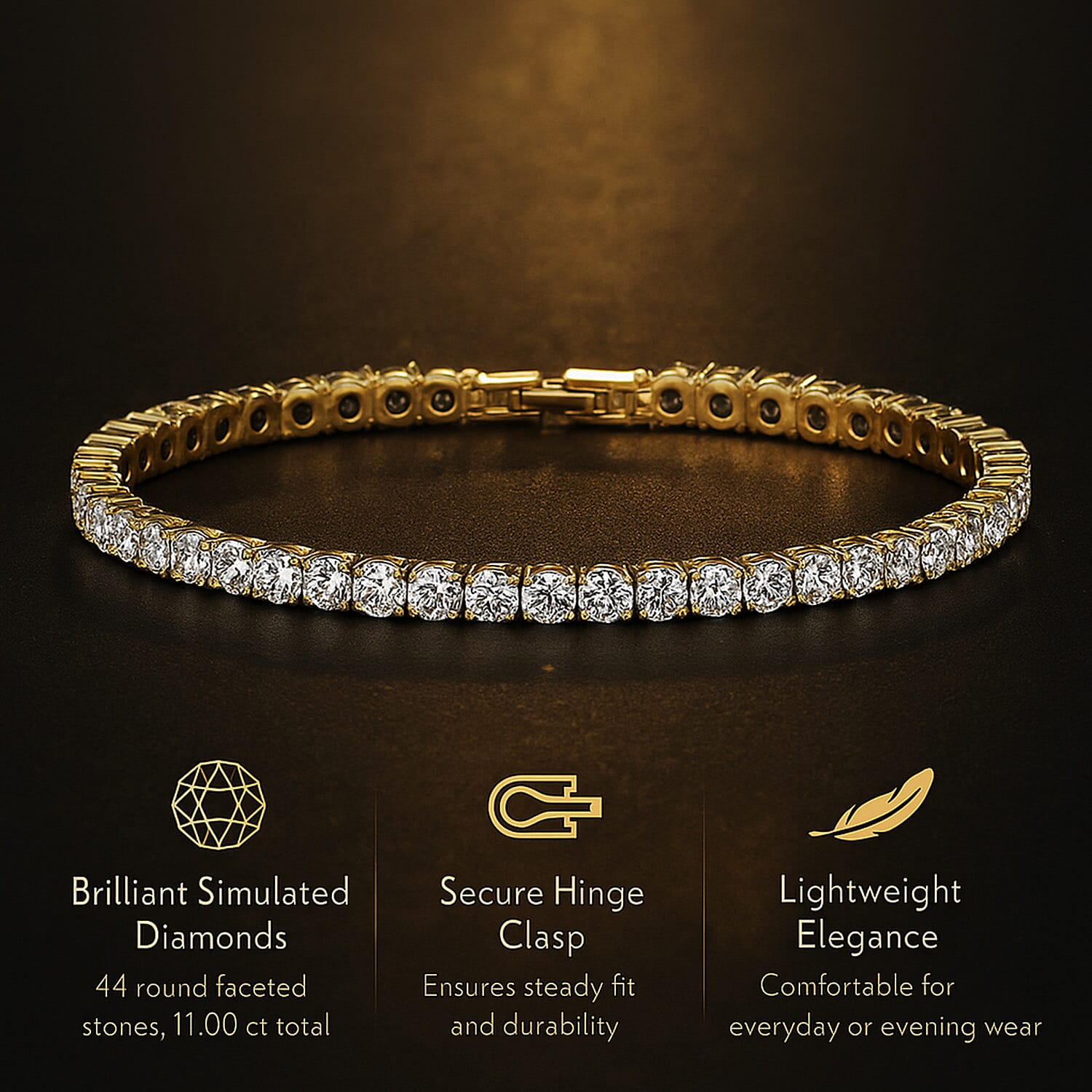 NY Close Out Deal - Cubic Zirconia Simulated Diamond Tennis Bracelet (Size 7.5) in Yellow Gold Tone 11.00 Ct.