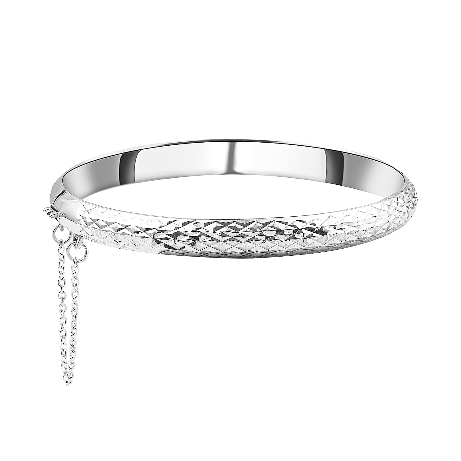 NY Close Out Sterling Silver Rhodium Plated Diamond Cut Design Bracelet (Size 7.5) with Clasp & Safety Chain