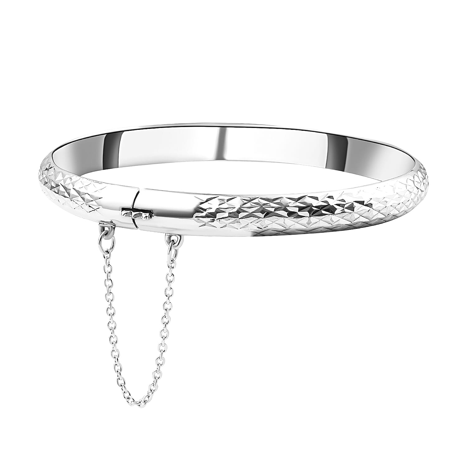 NY Close Out Sterling Silver Rhodium Plated Diamond Cut Design Bracelet (Size 7.5) with Clasp & Safety Chain
