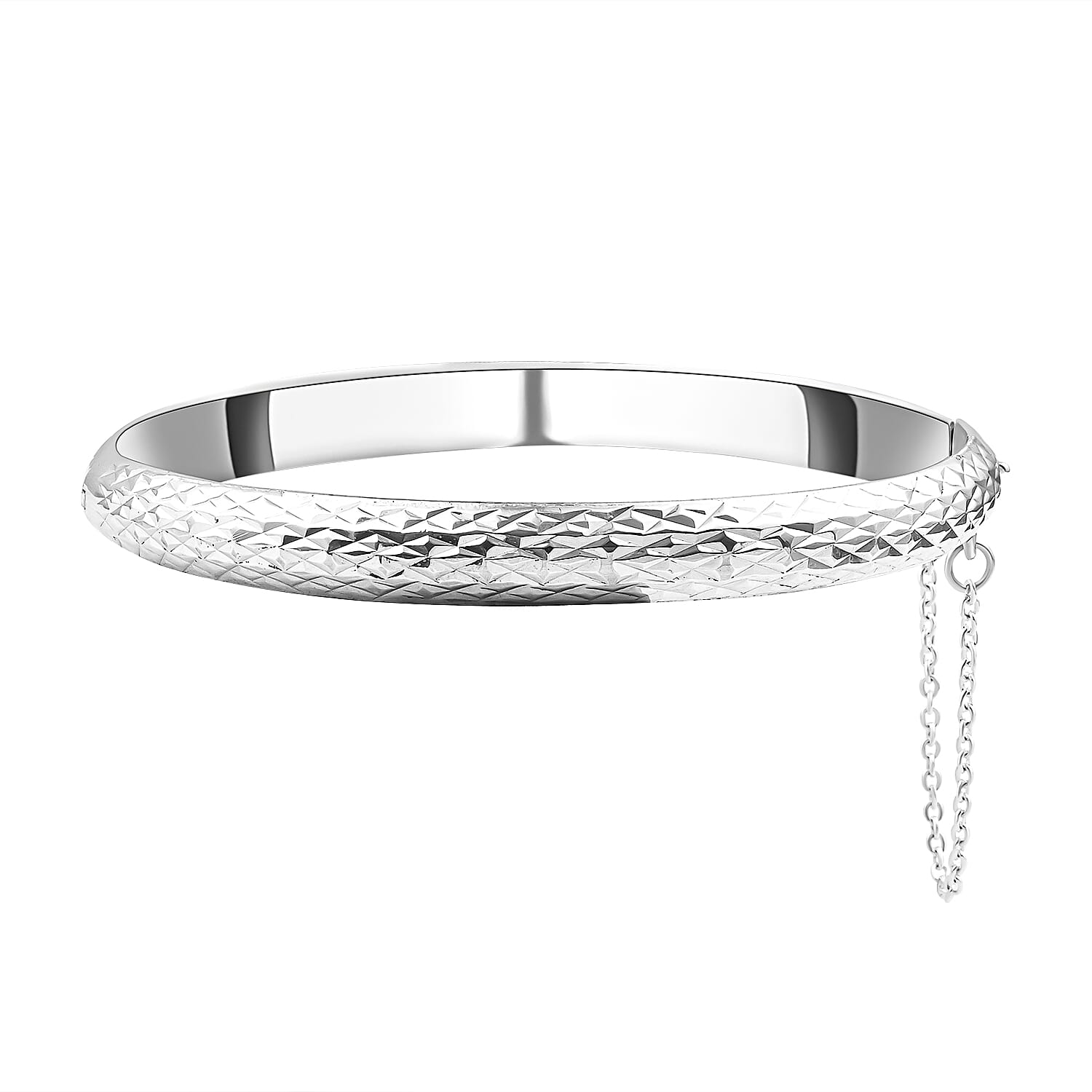 NY Close Out Sterling Silver Rhodium Plated Diamond Cut Design Bracelet (Size 7.5) with Clasp & Safety Chain