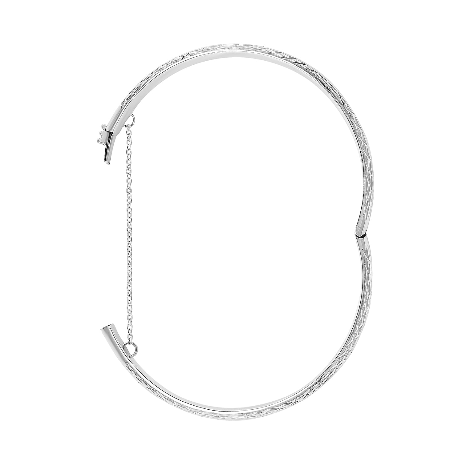 NY Close Out Sterling Silver Rhodium Plated Diamond Cut Design Bracelet (Size 7.5) with Clasp & Safety Chain