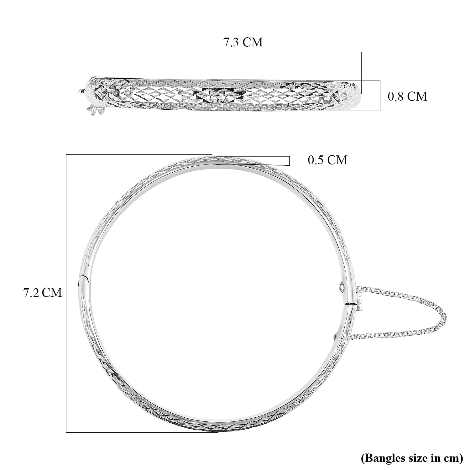 NY Close Out Sterling Silver Rhodium Plated Diamond Cut Design Bracelet (Size 7.5) with Clasp & Safety Chain