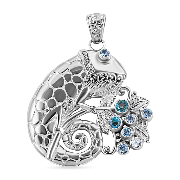 Royal Bali Collection - Blue Zircon Pendant in Sterling Silver, Silver ...