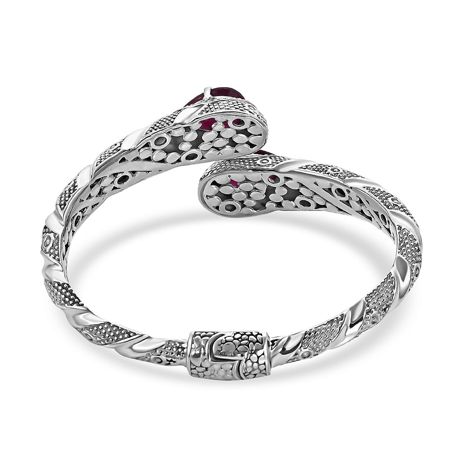 Royal Bali Collection - Ruby Bangle (Size - 7.25) in Sterling Silver 14.00 Ct, Silver Wt. 40 Gms