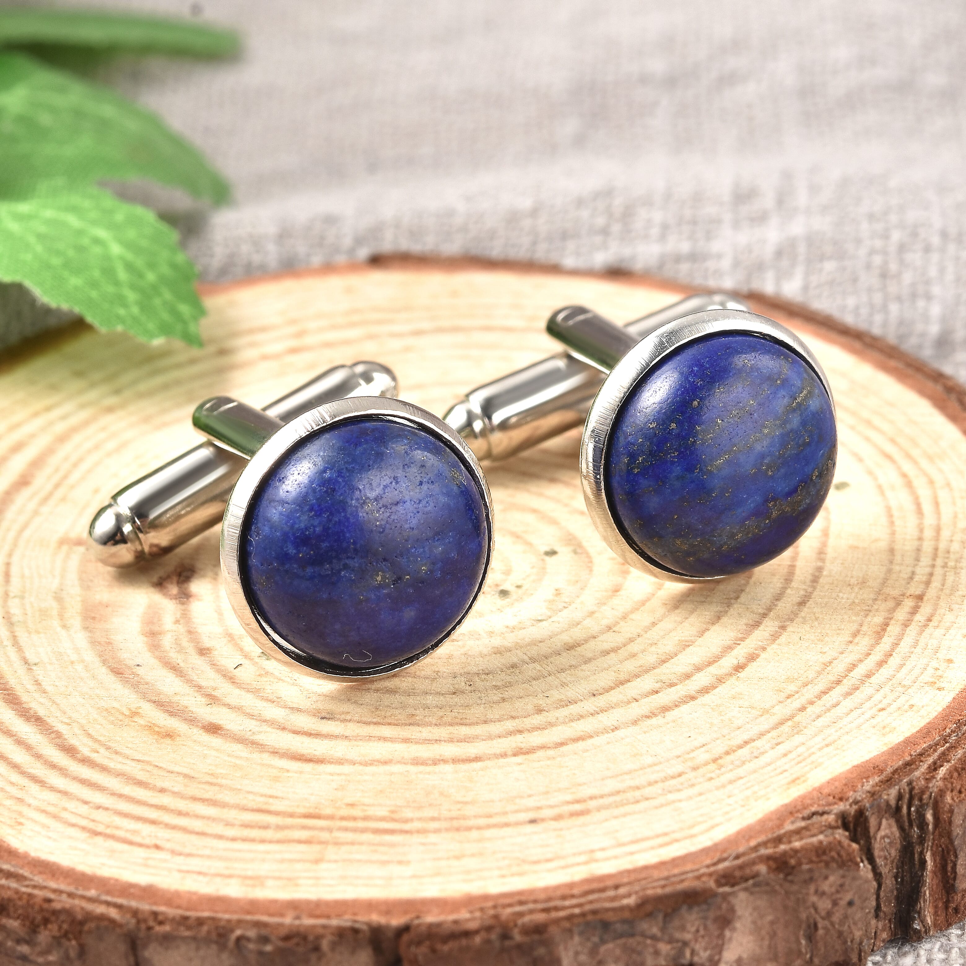 Lapis Lazuli Stud Cufflink in Silver Tone 16.50 Ct.