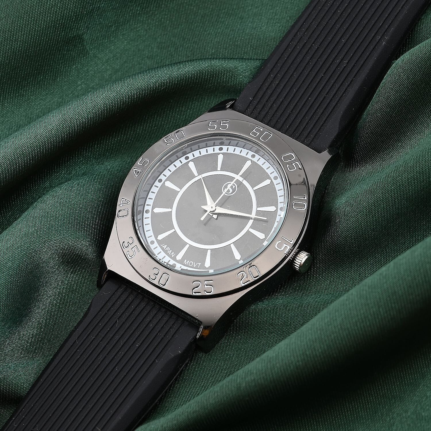 8mm Case alloy case Movement PC21S/Japanese Movement Plated PNP neon black steel color plating, Brand STRADA Dial black sunshine literal UP bars Strap black silicone strap