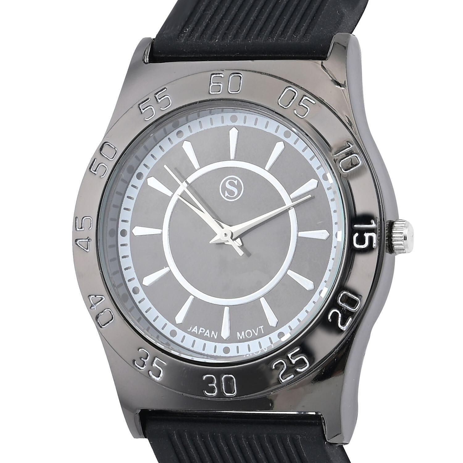 8mm Case alloy case Movement PC21S/Japanese Movement Plated PNP neon black steel color plating, Brand STRADA Dial black sunshine literal UP bars Strap black silicone strap