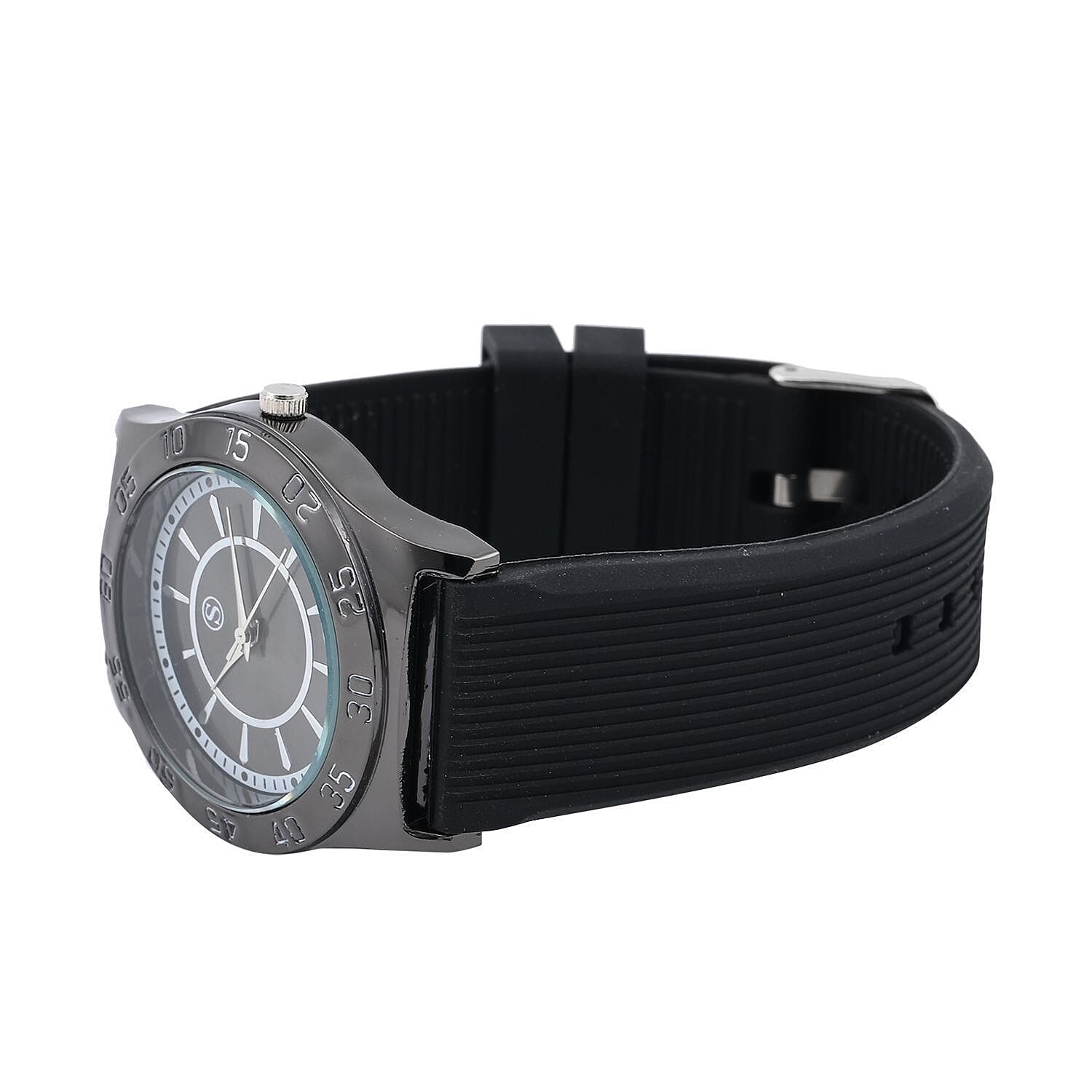 8mm Case alloy case Movement PC21S/Japanese Movement Plated PNP neon black steel color plating, Brand STRADA Dial black sunshine literal UP bars Strap black silicone strap