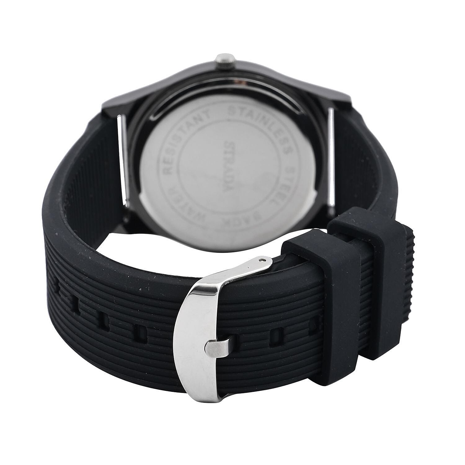 8mm Case alloy case Movement PC21S/Japanese Movement Plated PNP neon black steel color plating, Brand STRADA Dial black sunshine literal UP bars Strap black silicone strap