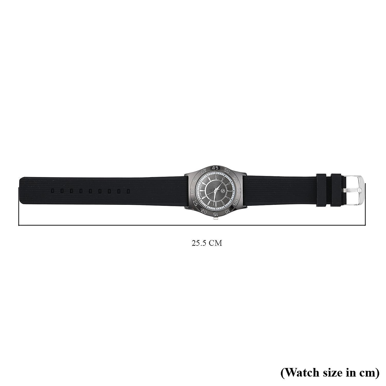 8mm Case alloy case Movement PC21S/Japanese Movement Plated PNP neon black steel color plating, Brand STRADA Dial black sunshine literal UP bars Strap black silicone strap