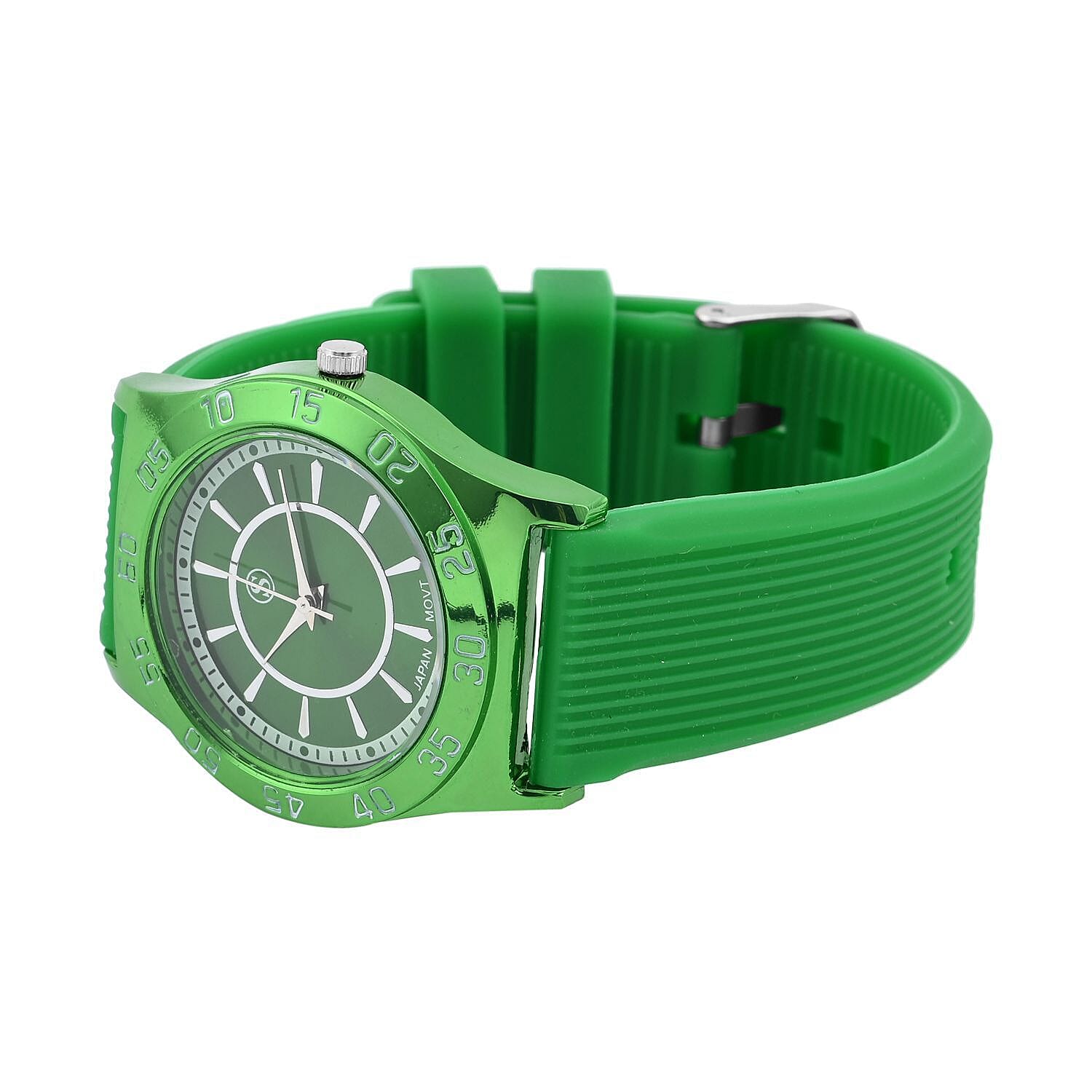 STRADA Japanese Movement Green Sunshine Dial Water Resistant Watch with Green Silicon Strap
