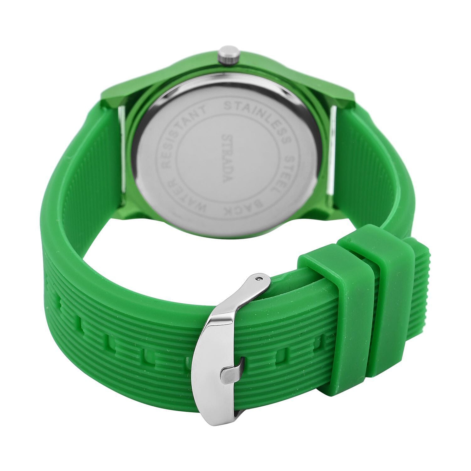 STRADA Japanese Movement Green Sunshine Dial Water Resistant Watch with Green Silicon Strap