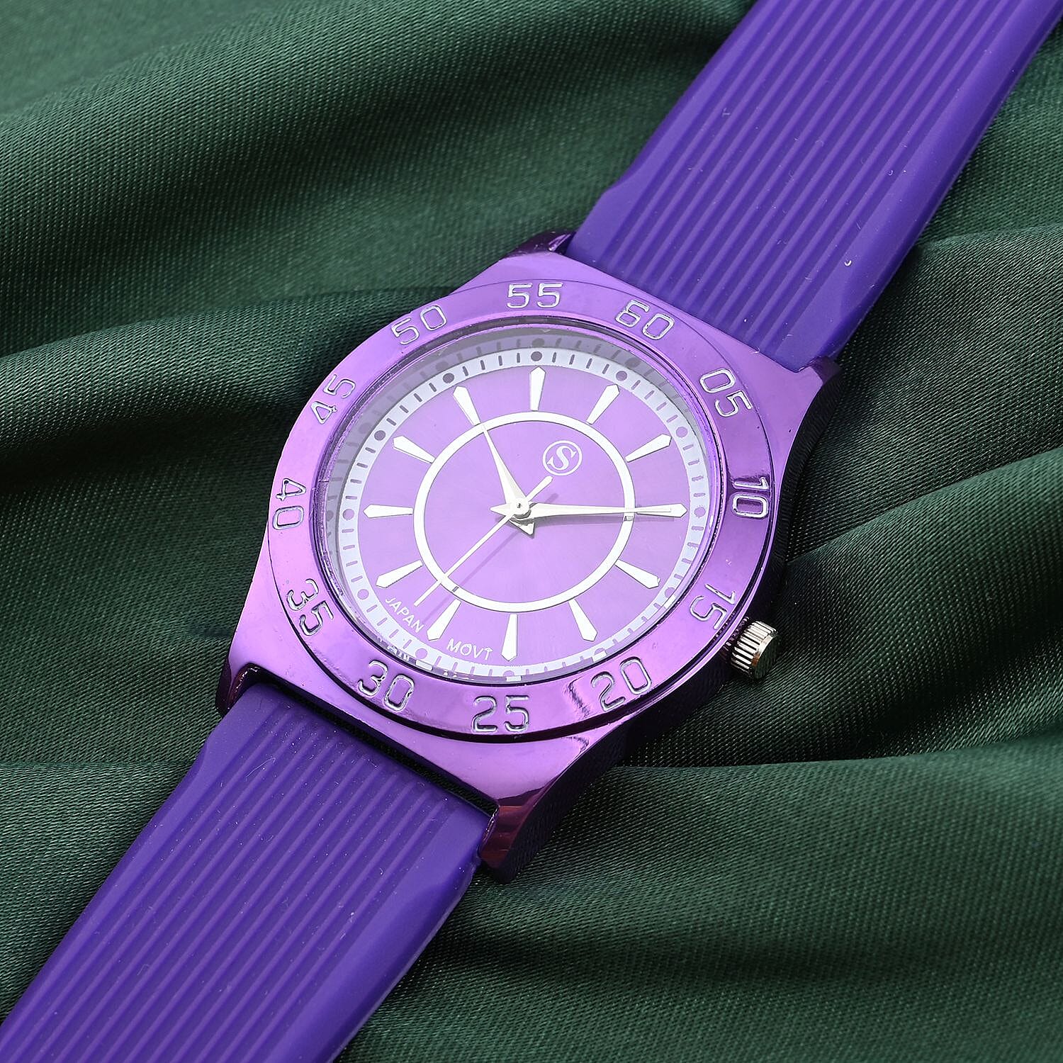STRADA Japanese Movement Purple Sunshine Dial Water Resistant Watch with Purple Silicon Strap