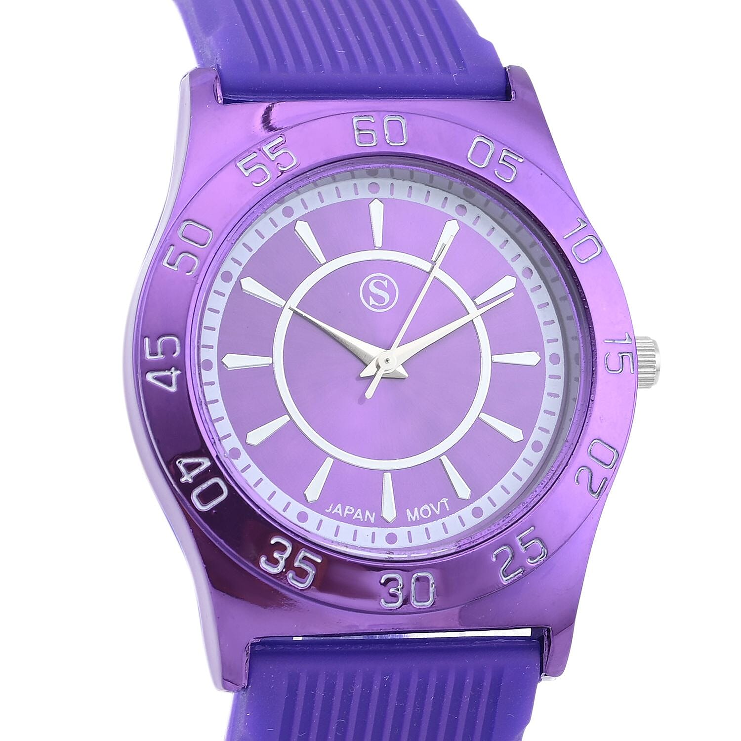 STRADA Japanese Movement Purple Sunshine Dial Water Resistant Watch with Purple Silicon Strap