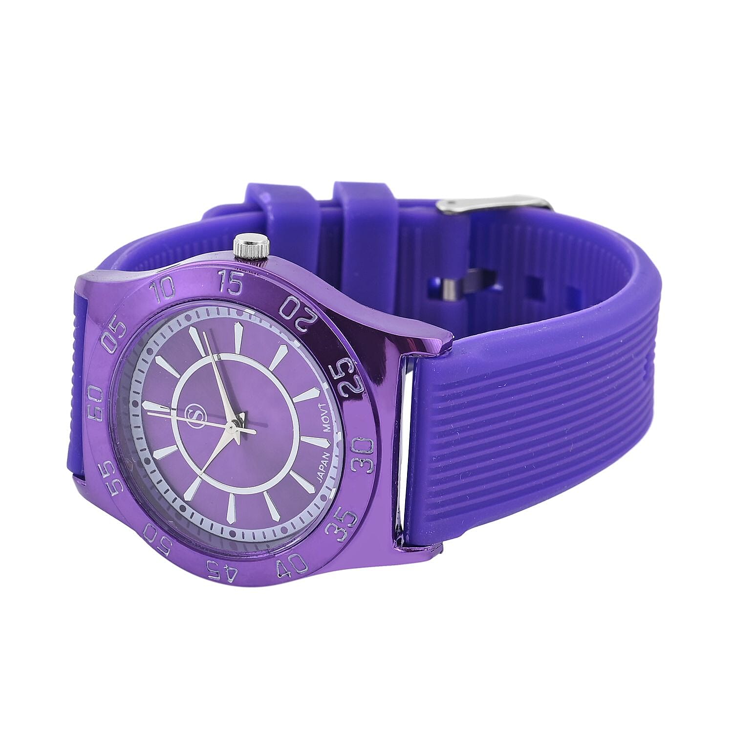 STRADA Japanese Movement Purple Sunshine Dial Water Resistant Watch with Purple Silicon Strap