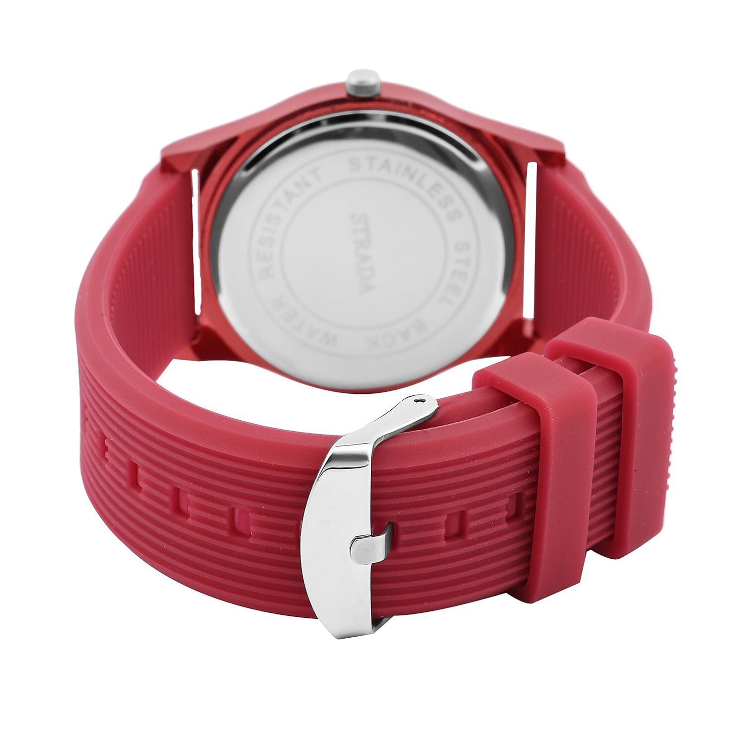 STRADA Japanese Movement Red Sunshine Dial Water Resistant Watch with Red Silicon Strap