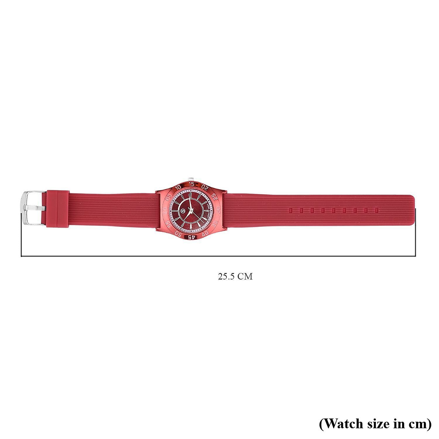 STRADA Japanese Movement Red Sunshine Dial Water Resistant Watch with Red Silicon Strap