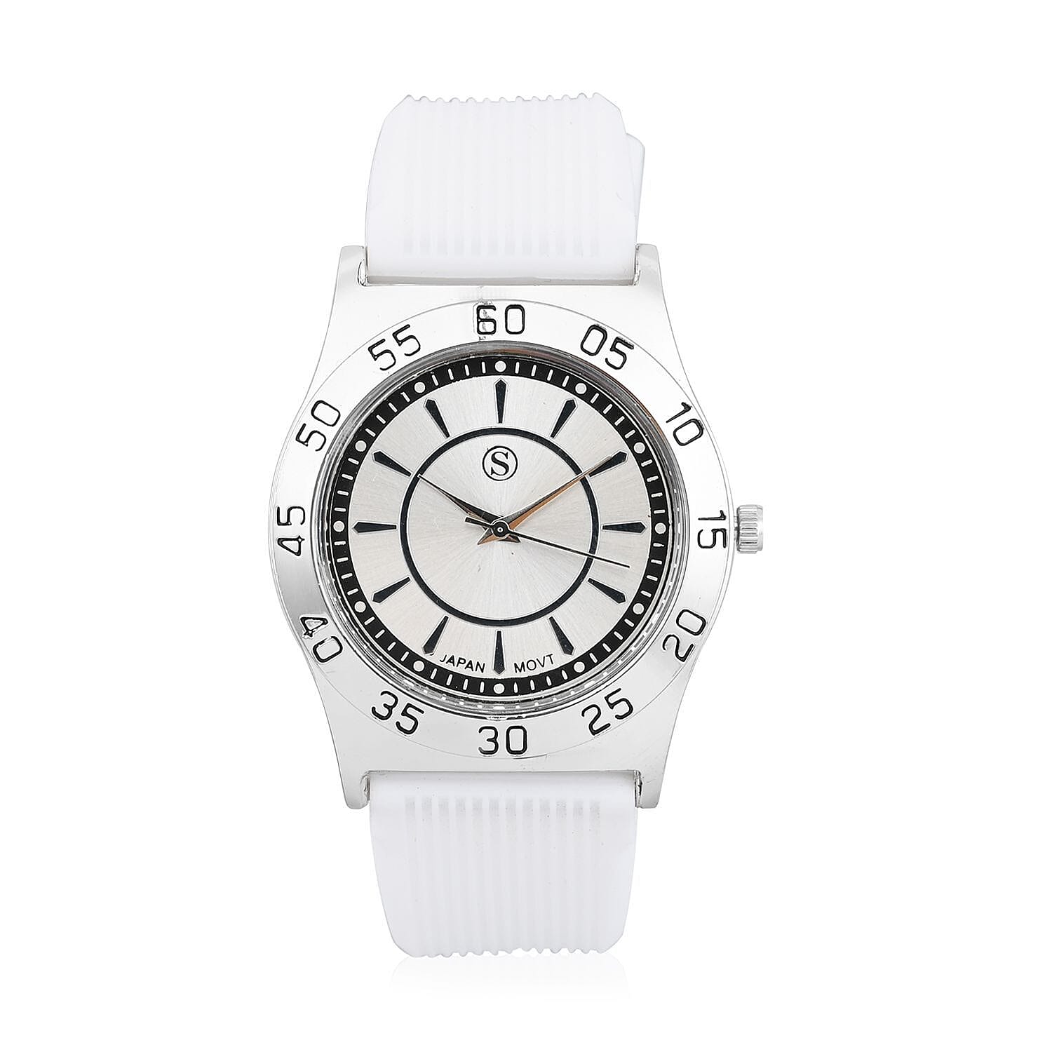 STRADA Japanese Movement White Sunshine Dial Water Resistant Watch with White Silicon Strap
