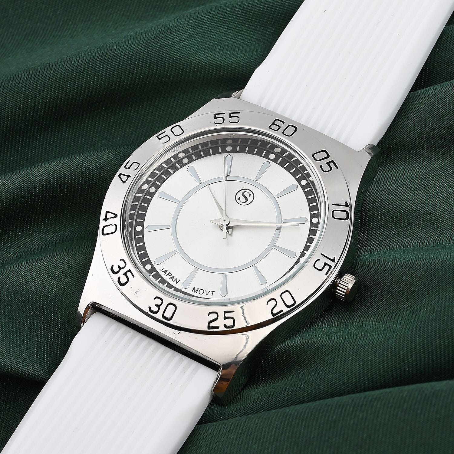STRADA Japanese Movement White Sunshine Dial Water Resistant Watch with White Silicon Strap